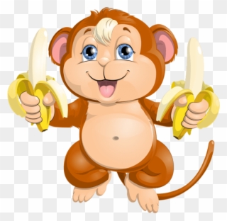 Black And White Cute With Bananas Png Picture Detcke - Cute Monkey Cartoon Png Clipart