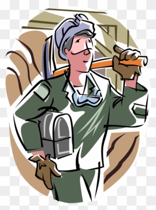 Vector Illustration Of Miner Carries Lunchbox And Mining - Cartoon Clipart