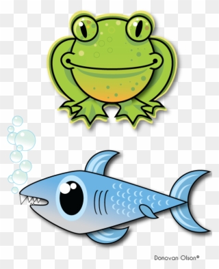 Sharkandfrog - Frog And Fish Clipart - Png Download