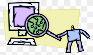 Vector Illustration Of Business Computer Technician - Magnifying Glass Clipart