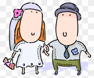 Vector Illustration Of Bride And Groom On Wedding Day - Married Cartoon Clipart