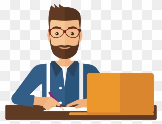 Person Taking Notes - Man With Laptop Vector Clipart