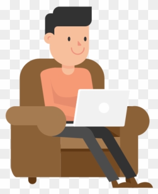 Man Working At His Laptop On The Couch Cartoon Vector - Sitting Clipart
