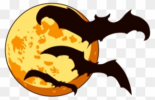 Orange Moon And Bats Halloween - Halloween Clipart Png Transparent Png