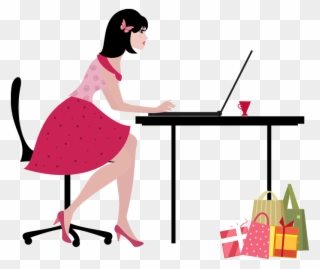 Cartoon Young Woman With Laptop Computer Shopping Online - Компьютер Для Женщин Clipart