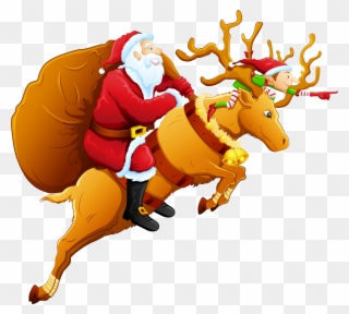 Christmas Png Santa Santa And Reindeer Clip Art Clipart - Santa And Reindeer Png Transparent Png