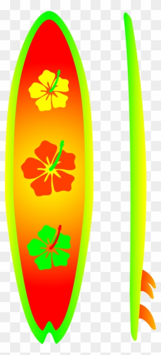 Neon Surfboard With Hibiscus Design Free Clip Art - Surfing Board Clipart Hd - Png Download