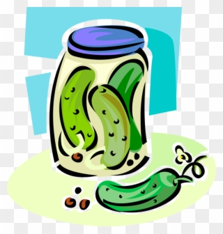Vector Illustration Of Homemade Pickled Vegetable Cucumber - Cartoon Jar Dill Pickles Clipart