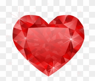 Large Transparent Diamond Red Heart Png Clipart - Red Heart Diamond Png