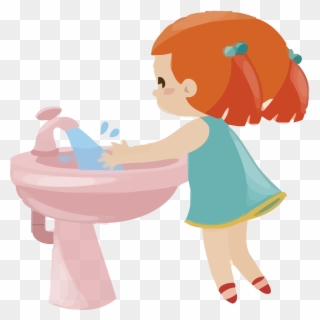 儿童洗手场景 - Clipart Girl Washing Hands - Png Download