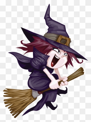 Witchcraft Clipart Nice - Cute Witch Riding Broom - Png Download
