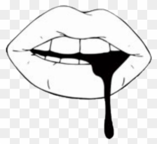 Lip Black Tint Aesthetic Black Tumblr Png Sticker White - Black And White Lips Drawing Clipart