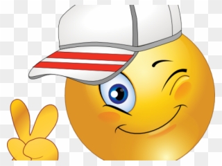 Smiley Clipart Child - Smile Emoji With Baseball Cap Peace Sign Wink - Png Download