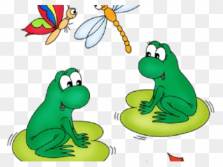 Green Frog Clipart Frog Race - Cartoon Frogs On Lily Pads - Png Download