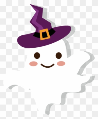 Ghost Witch Wizard Hat Cute Cartoon Halloween Trickortr - Ghosts Witch Hats Clipart - Png Download