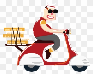 Pizza Fast Food Motorcycle Ride A To - Cartoon Moped Pizza Png Clipart