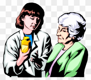 Vector Illustration Of Physician And Patient Discuss - Taking Medication Clipart
