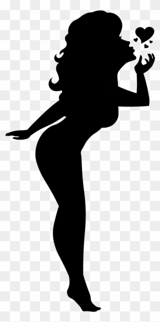 Blowing A Kiss Silhouette Pinup Girl Black Cutout Pin - Pin-up Model Clipart