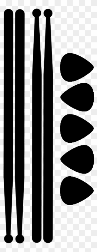 2 Pairs Of Sticks 5 Guitar Picks - Illustration Clipart