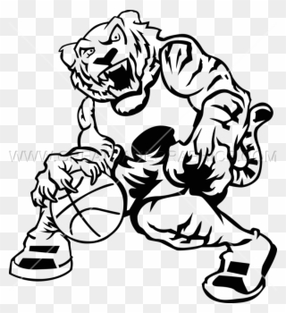 Basketball Production Ready Artwork For T Shirt - Tiger With Basketball Clipart Black And White - Png Download