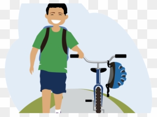 Cycling Clipart Safe - Cartoon Walking A Bike - Png Download