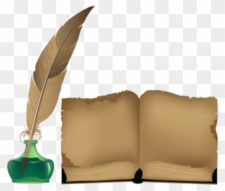 Ancient Book And Inkwell Png - Open Book With Feather Pen Clipart
