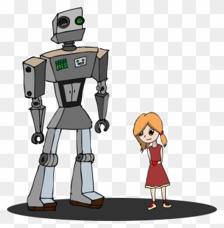 Robot Clipart Person - Robot And Girl Cartoon - Png Download
