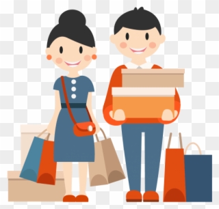 Marketing Clipart Customer Target - Shopping Men And Women Cartoon - Png Download