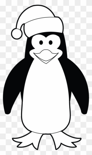 Christmas Penguin Black And White Clipart - Christmas Penguin Black And White - Png Download