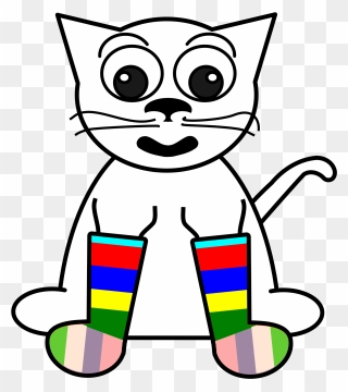 Cat In Rainbow Socks Black White Line Art 999px 129 - Rainbow Cat Black And White Clipart