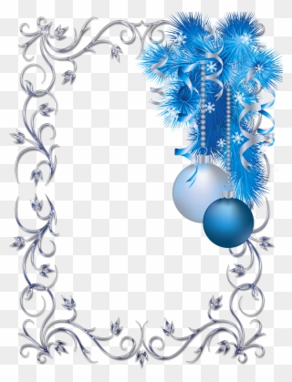 Large Transparent Christmas Blue And White Photo Frame - Christmas Frame Png Blue Clipart