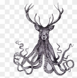 Banner Black And White Download Paper Illustrator Illustration - Deer Octopus Tattoo Clipart