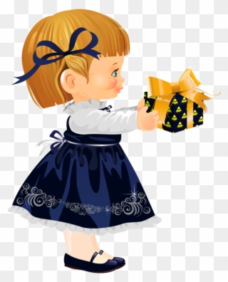 Christmas Little Girl With Gift Disney Clipart, Cute - Cartoon - Png Download