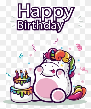 Happy Birthday Unicorn Images - Cute Fat Unicorn Rainbow Birthday Cake Celebration Clipart