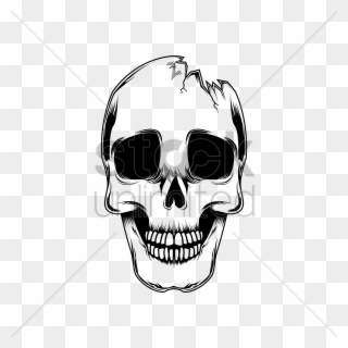 Skeleton Head Clipart Broken Skull - Skull With Horns Drawing - Png Download