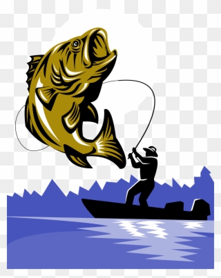 Png Black Bass Fishing Rod - Largemouth Bass Fish And Fly Fisherman Clipart