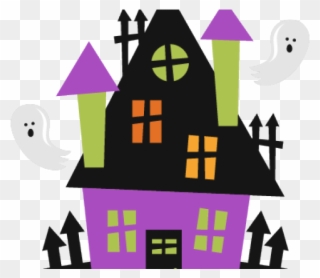 Haunted Clipart Fence - Cute Halloween Haunted House - Png Download