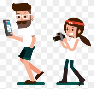 An Illustrated Man On His Phone And His Daughter Behind - The Illustrated Man Clipart