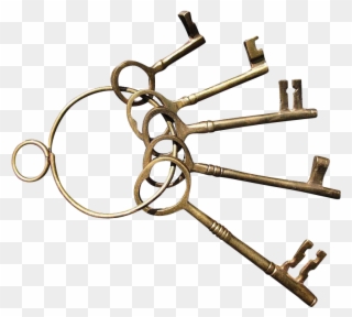 Set Of Five Brass Decorator Skeleton Keys On A Brass - Ring Of Keys Png Clipart