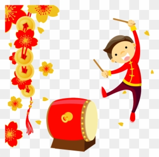 Knocking Drums To Welcome New Year Element Design - Chinese New Year Lion Free Vector Clipart