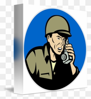 Military Soldier Talking Radio Walkie Talkie By - Soldier Cartoon On Walkie Talkie Clipart
