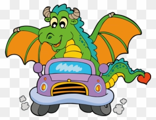 Funny Cartoon Dragon Clip Art Images Are On A Transparent - Dragon Driving A Car - Png Download
