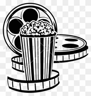 Movie Reel And Popcorn Png - Black And White Drive In Movie Clip Art Transparent Png