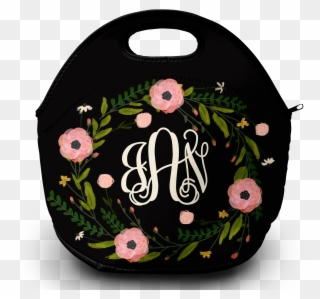Monogram Lunch Bag Pink Floral Wreath Clipart