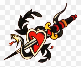Sailor Jerry, Vintage Tattoo, Designs, Snake, Dagger, - Dagger Heart Snake Tattoo Clipart