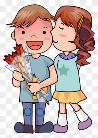 Cartoon Drawing Romance Cute - Romantic Boy And Girl Png Clipart