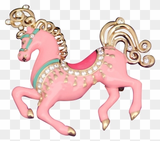 Bob Mackie Pink Enamel Rhinestone Carousel Horse Brooch - Pony Carousel Horse Png Clipart