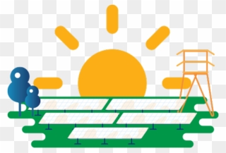 Illustration Of Sun Setting Behind Solar Panels And Clipart