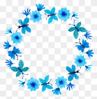 Bright And Elegant Blue Flowers Hand Painted Garland Clipart