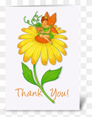 Yellow Flower With Fairy Thank You Greeting Card - Thank You Note Clipart